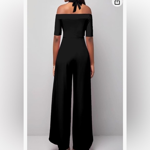 Black Split Flare Leg Off-The-Shoulder Halter/Waist Tie ElegantJumpsuit szXXL - Picture 2 of 10